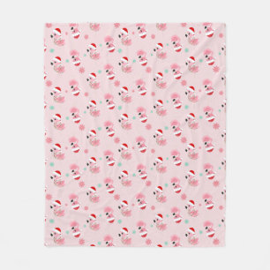 Couverture Polaire Flamants roses festifs de Noël en chapeaux de Sant