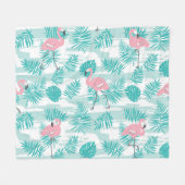 Couverture Polaire flamants roses, feuilles de palmiers verts, tropic (Devant (Horizontal))