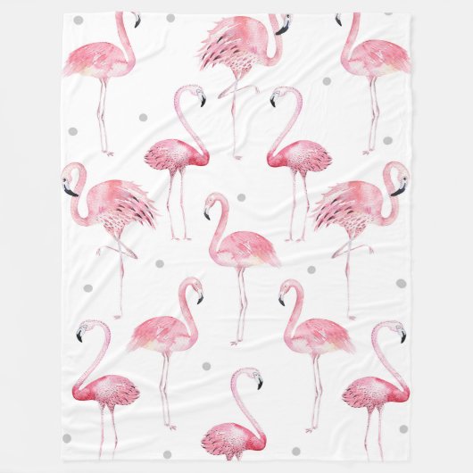 Couverture Polaire Flamants roses roses Gris Pois Motif (Devant)