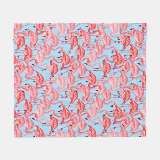 Couverture Polaire Flamants roses roses lumineux sur le bleu (Devant (Horizontal))