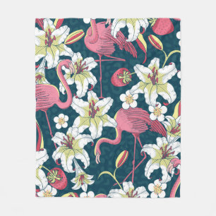 Couverture Polaire Flamants roses tropicaux et Lys Motif sans couture