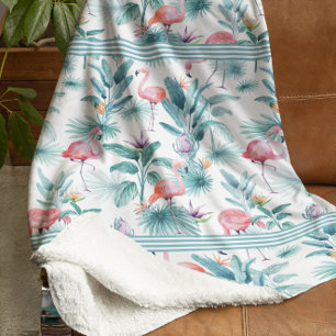 Couverture Polaire Flamants roses tropicaux feuille motif