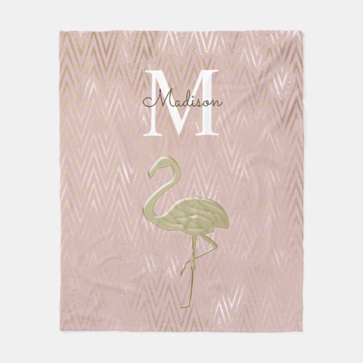 Couverture Polaire Flamingo Élégant Monogramme Or Rose (Devant)