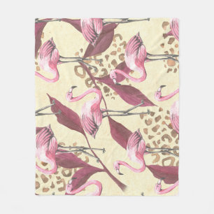 Couverture Polaire Flamingo rose tropical, motif léopard.