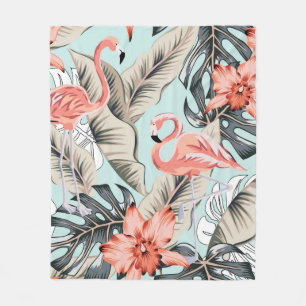 Couverture Polaire Flamingo rose tropicale avec fleurs d'orchidées et
