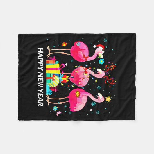 Couverture Polaire Flamingo Santa Hat Happy New Year Light Long Sleev (Devant (Horizontal))