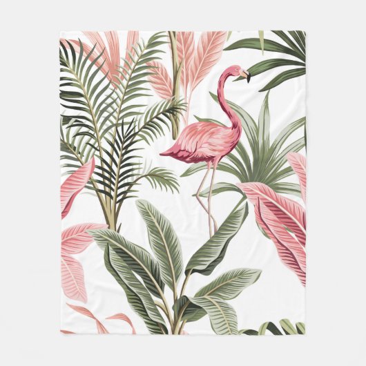 Couverture Polaire Flamingo vintage rose tropicale, bananiers et (Devant)