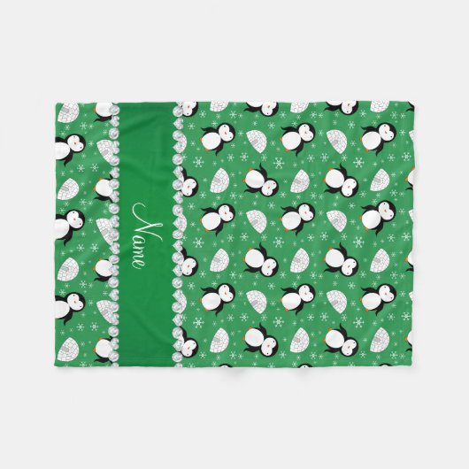Couverture Polaire Flamme de neige de pingouins verts (Devant (Horizontal))