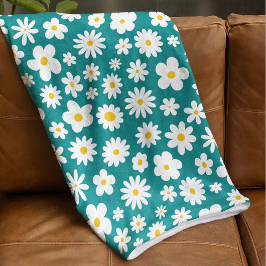 Couverture Polaire Flat moderne marguerite graphique Turquoise bleu