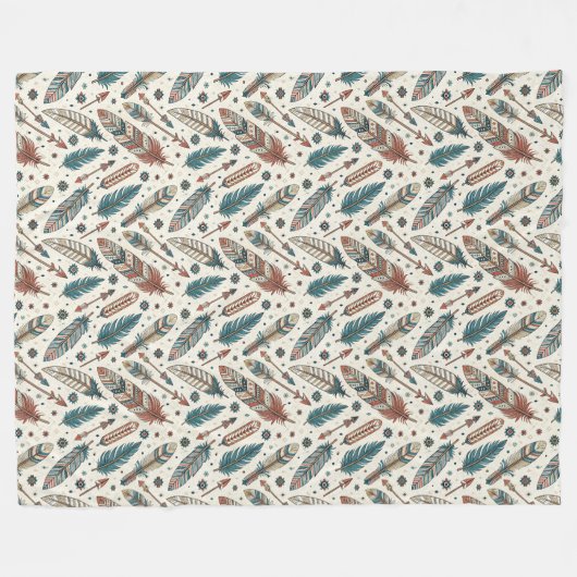Couverture Polaire Flèche Boho Authentic Tribal Native Ethnic Feather (Devant (Horizontal))