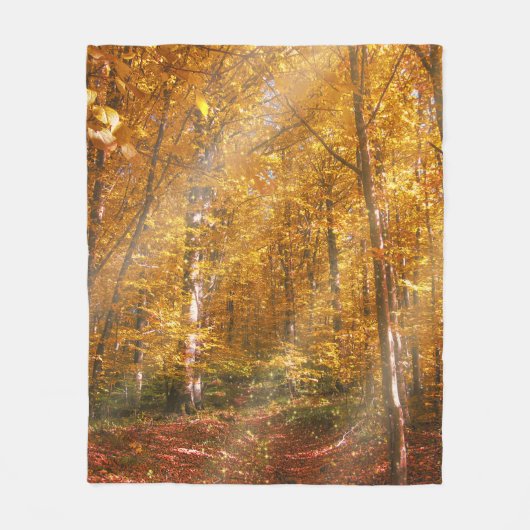Couverture Polaire Fleece Blanche Forêt d'automne Gold Rays (Devant)