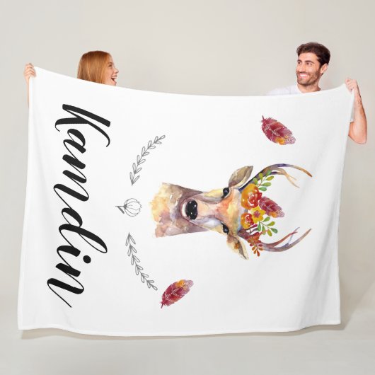 Couverture Polaire Fleece Personnalisée Jeter le cerf boho Buck Head (En situation)