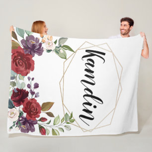 Couverture Polaire Fleece personnalisée Jeter Roses blanches Géométri