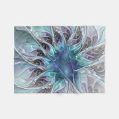 Couverture Polaire Fleur Abstraite Fractale Moderne Avec Bleu (Devant (Horizontal))