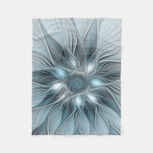 Couverture Polaire Fleur abstraite joyeuse bleu gris floral fractal