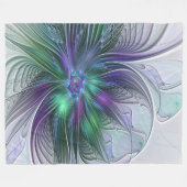 Couverture Polaire Fleur Abstraite Moderne Art Fractal Vert Violet (Devant (Horizontal))