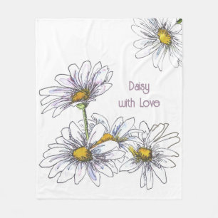Couverture Polaire Fleur aquarelle marguerite avec amour