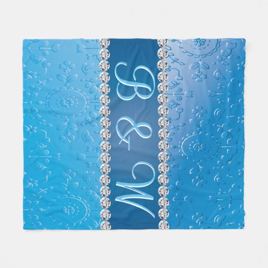 Couverture Polaire Fleur bleu Monogram élégant Merveilleux (Devant (Horizontal))