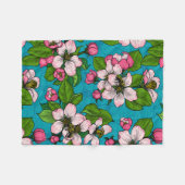 Couverture Polaire Fleur d'Apple sur le turquoise (Devant (Horizontal))