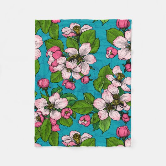 Couverture Polaire Fleur d'Apple sur le turquoise (Devant)
