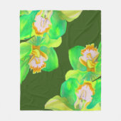 Couverture Polaire Fleur d'art fleurie verte d'orchidée aquarelle (Devant)