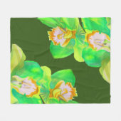 Couverture Polaire Fleur d'art fleurie verte d'orchidée aquarelle (Devant (Horizontal))