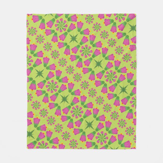Couverture Polaire Fleur de Bell rétro Mandalas Green Fleece Blanche (Devant)