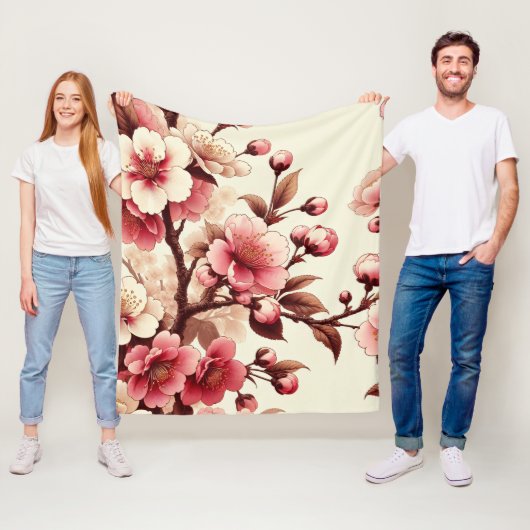 Couverture Polaire Fleur de cerise (En situation)