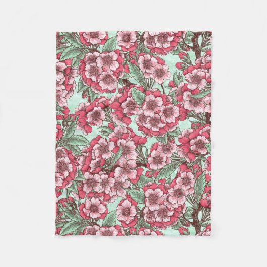 Couverture Polaire Fleur de cerisier rose et menthe (Devant)