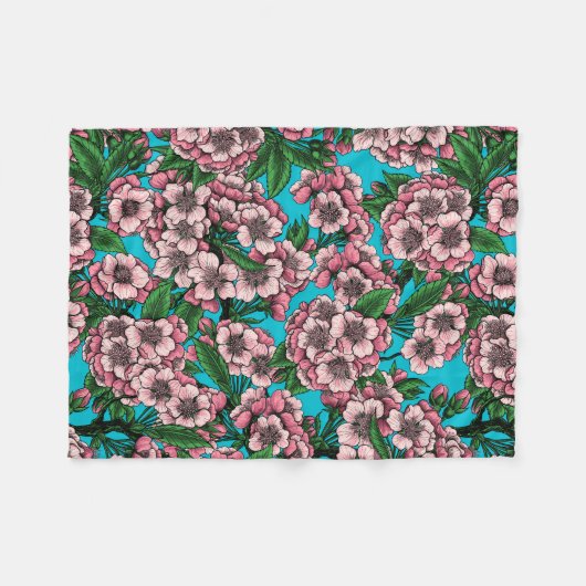 Couverture Polaire Fleur de cerisier sur bleu (Devant (Horizontal))