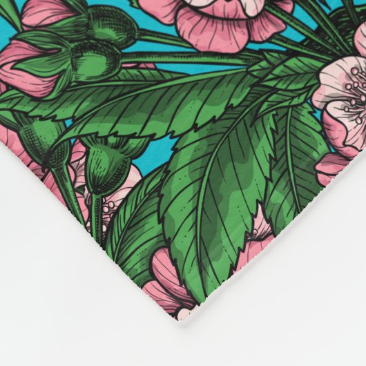 Couverture Polaire Fleur de cerisier sur bleu (Coin)