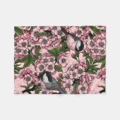 Couverture Polaire Fleur de cerisiers et poulets roses (Devant (Horizontal))