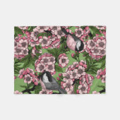 Couverture Polaire Fleur de cerisiers et poulets verts (Devant (Horizontal))