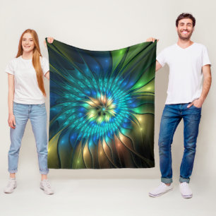 Couverture Polaire Fleur de fantaisie lumineuse, fractale abstraite c