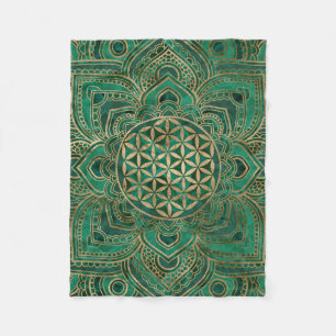 Couverture Polaire Fleur de la vie dans Lotus - malachite et or