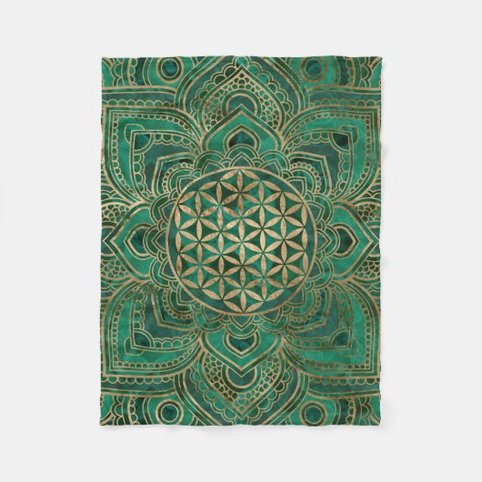 Couverture Polaire Fleur de la vie dans Lotus - malachite et or (Devant)