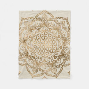 Couverture Polaire Fleur de la vie dans Lotus - or et toile en pastel