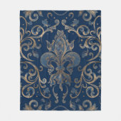 Couverture Polaire Fleur de lis, marbre bleu et or (Devant)
