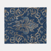 Couverture Polaire Fleur de lis, marbre bleu et or (Devant (Horizontal))