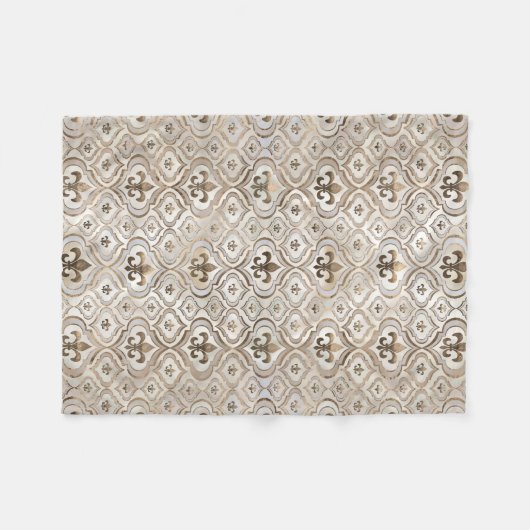 Couverture Polaire Fleur de lis motif perle et or (Devant (Horizontal))