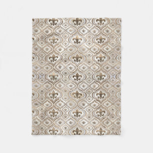 Couverture Polaire Fleur de lis motif perle et or