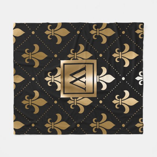 Couverture Polaire Fleur de lis noir et or (Devant (Horizontal))