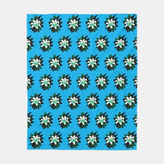 Couverture Polaire Fleur de lys blanche avec feuilles vert foncé (Devant)