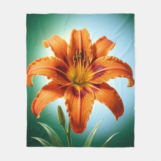 Couverture Polaire Fleur de lys orange vibrant en fleurs (Devant)