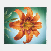 Couverture Polaire Fleur de lys orange vibrant en fleurs (Devant (Horizontal))