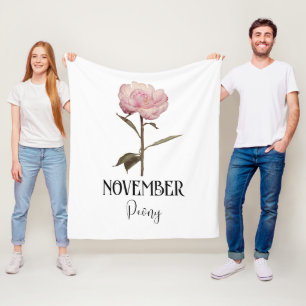 Couverture Polaire Fleur de naissance NOVEMBRE Anniversaire Peony ros
