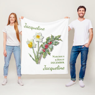 Couverture Polaire Fleur de naissance personnalisée DECEMBRE Narcisse
