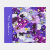 Couverture Polaire Fleur de pensée florale violette bleue blanche per (Devant (Horizontal))