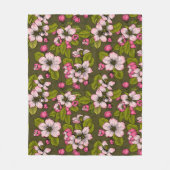 Couverture Polaire Fleur de pommier sur fond vert foncé (Devant)