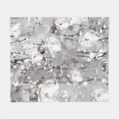 Couverture Polaire Fleur de rose blanche gris floral d'hiver (Devant (Horizontal))